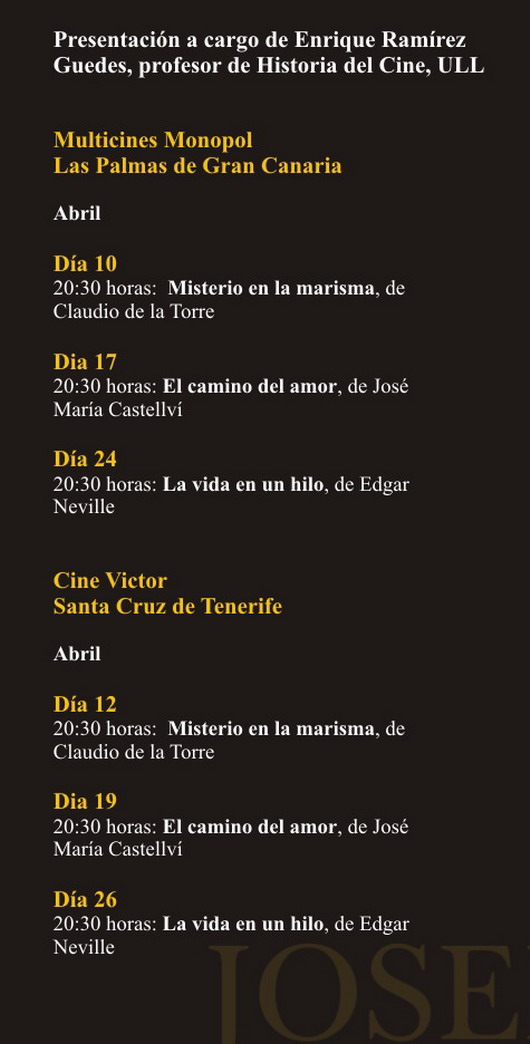 Programa del ciclo de cine dedicado a Josefina de la Torre.